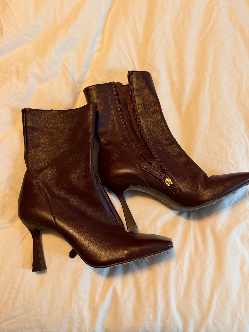 Zara Women's Burgundy Pointed-Toe Ankle Boots Size 38